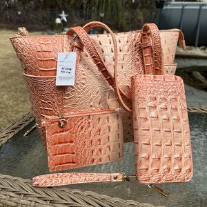 Elegant Faux Croc-Embossed Pink Tote Bag 3 piece set, Perfect for spring, New